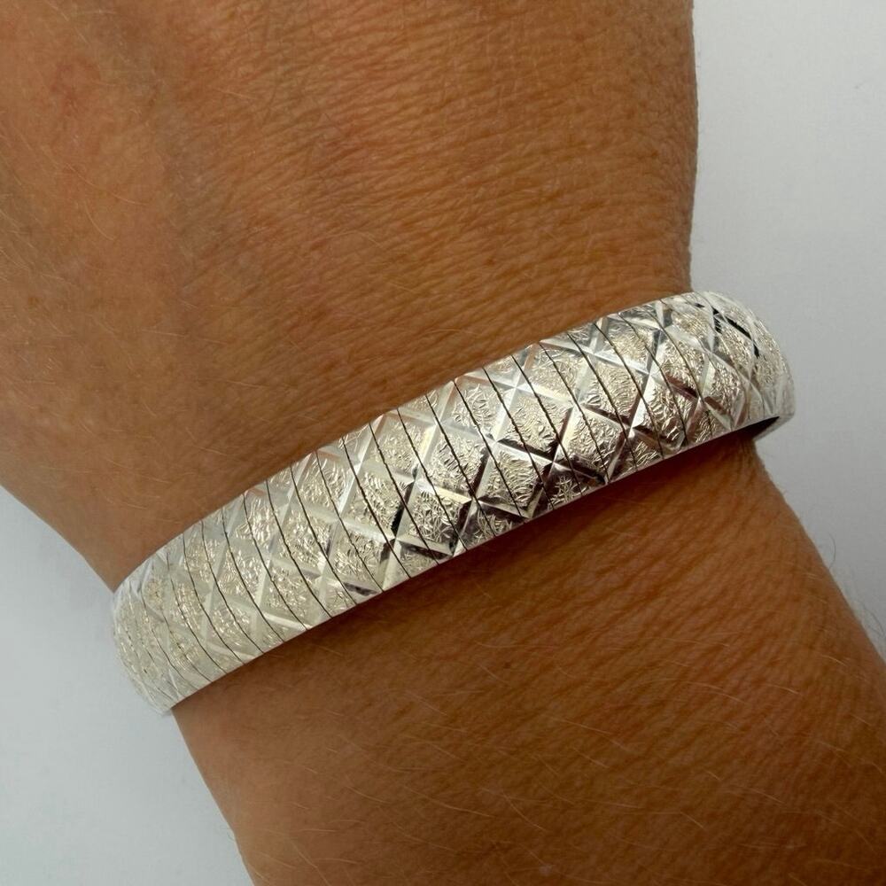 Italian 925 Sterling Silver Reversible Diamond Cut Omega Chain Bracelet 7" 14.7g